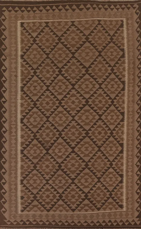 Geometric Wool Kilim Brown Area Rug 7x10