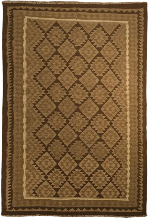 Reversible Wool Kilim Brown Area Rug 7x10