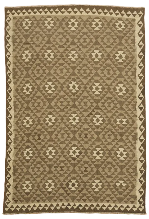 Brown Kilim Reversible Wool Area Rug 7x10