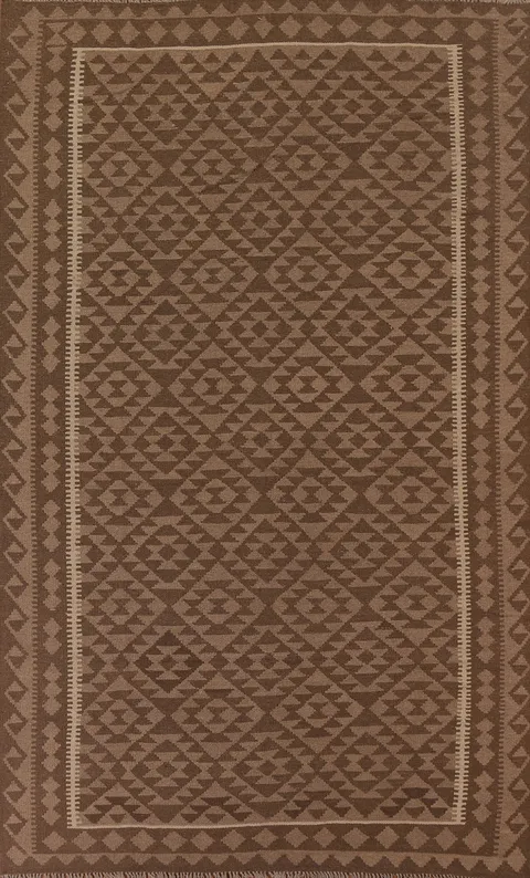 Brown Kilim Reversible Wool Area Rug 7x10