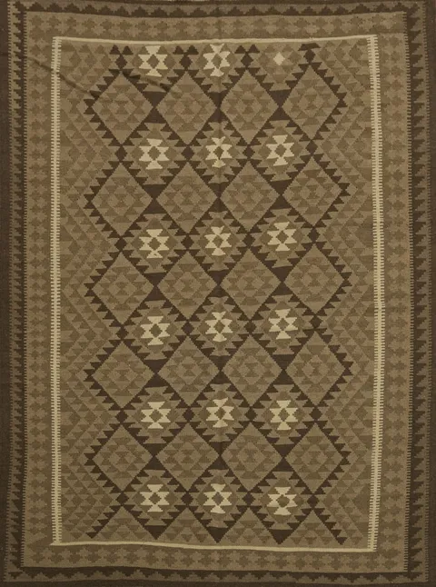 Brown Kilim Geometric Area Rug 7x9