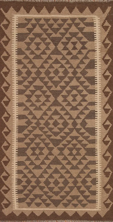Brown Kilim Reversible Wool Runner Rug 3x7