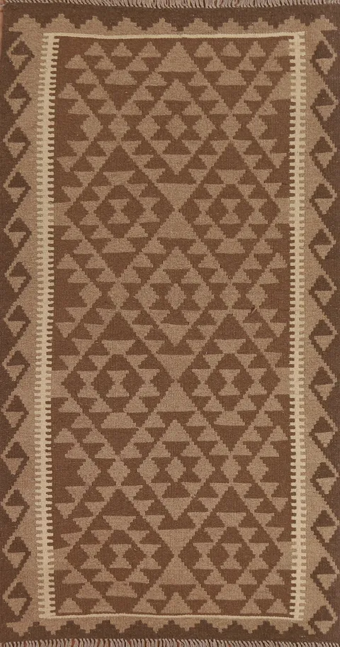 Brown Kilim Reversible Wool Area Rug 4x7