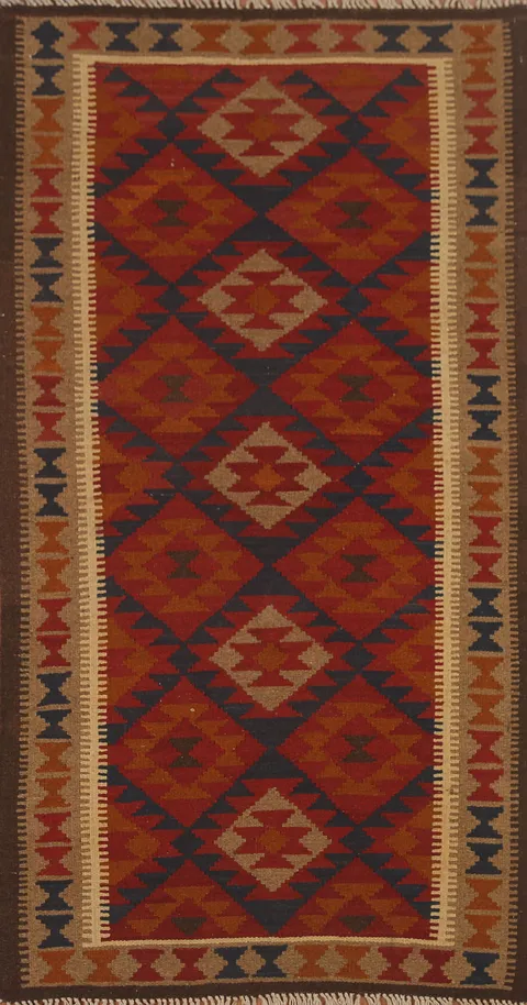 Reversible Wool Kilim Runner Rug 3x7