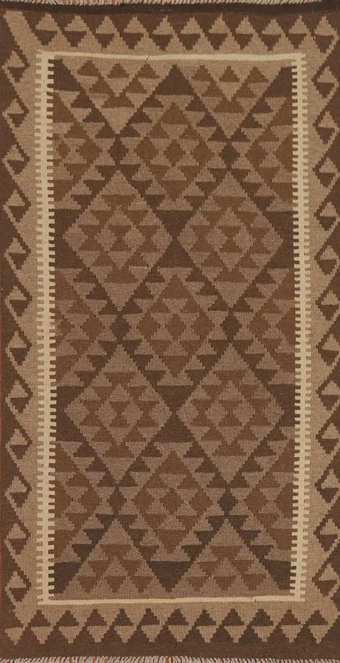 Brown Wool Kilim Oriental Runner Rug 3x7