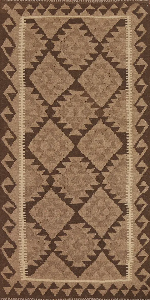 Brown Wool Kilim Oriental Runner Rug 3x7