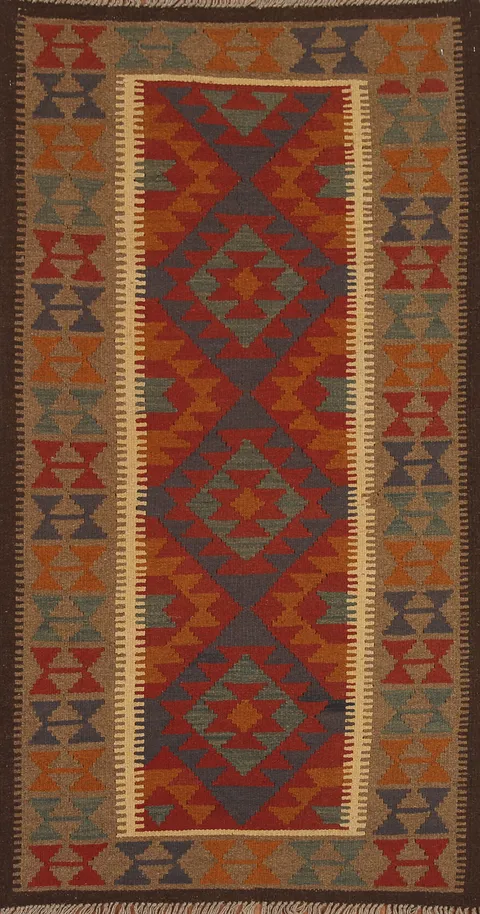 Geometric Kilim Oriental Runner Rug 3x7