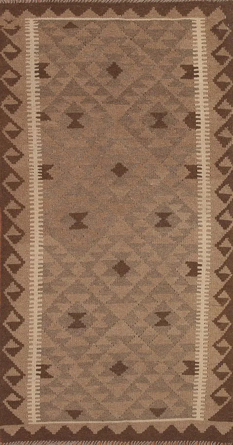 Brown Wool Kilim Oriental Area Rug 4x7