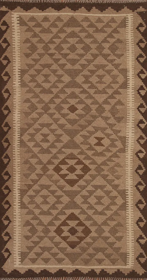 Brown Wool Kilim Oriental Area Rug 4x7