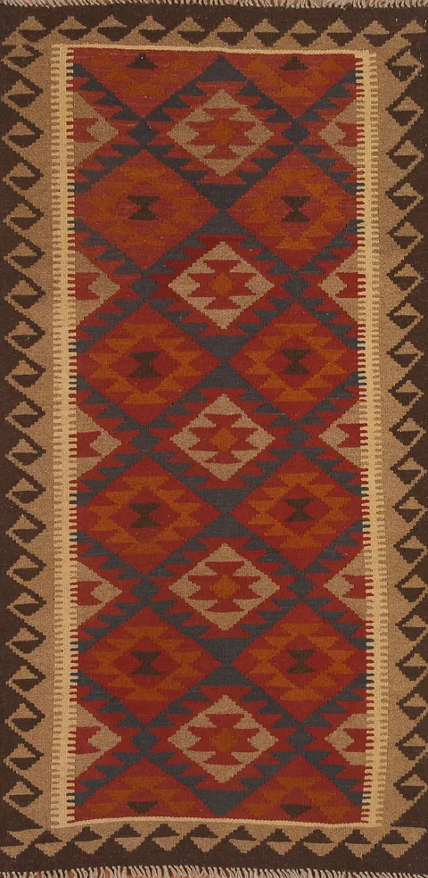 Kilim Reversible Wool Runner Rug 3x7