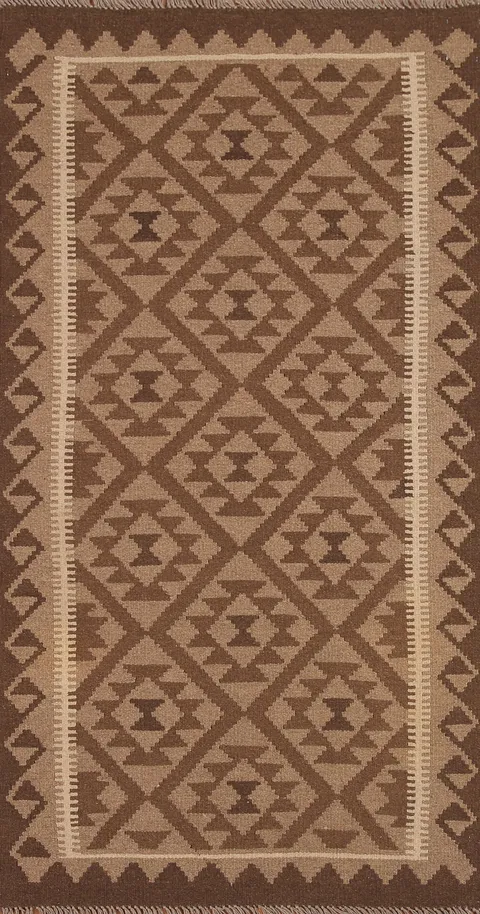 Brown Kilim Reversible Wool Runner Rug 3x7