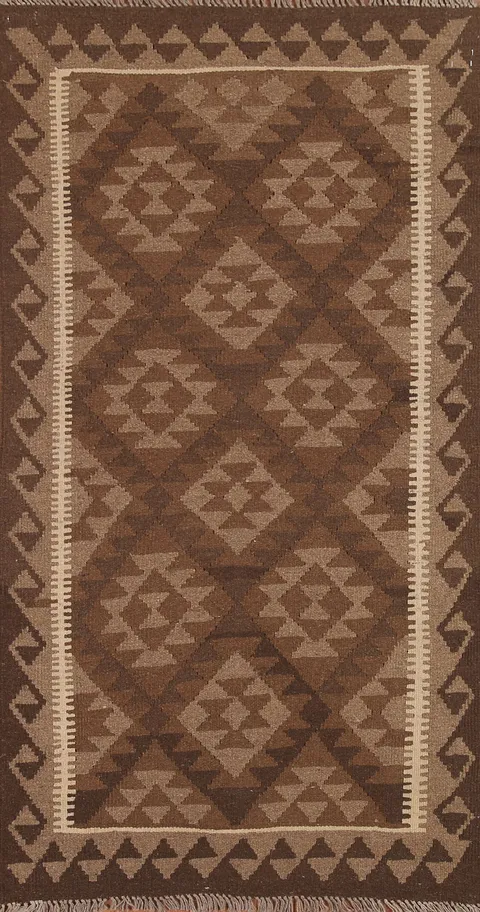 Brown Wool Kilim Oriental Runner Rug 3x7