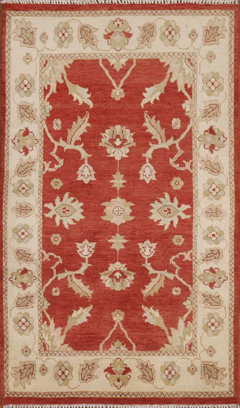 Floral Red Peshawar Chobi Wool Area Rug 3x5