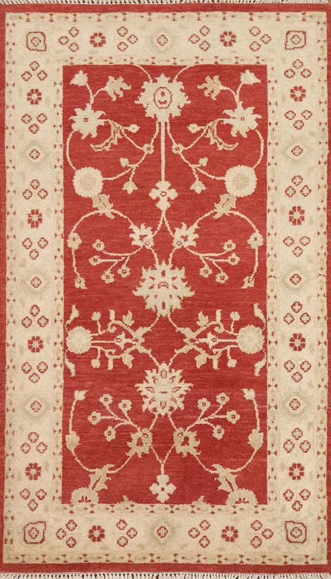 Handmade Red Chobi Peshawar Area Rug 3x6