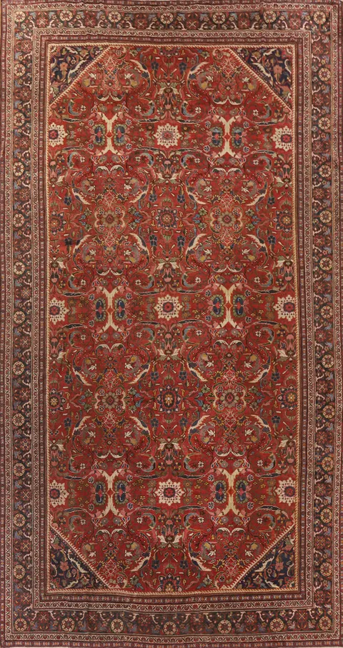 Pre-1900 Antique Mahal Vegetable Dye Persian Large Rug 10x18