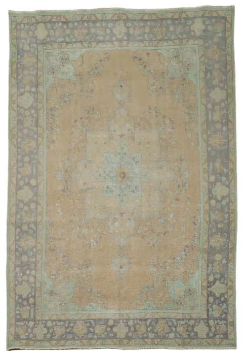 Distressed Over-Dyed Tabriz Persian Wool Area Rug 8x11
