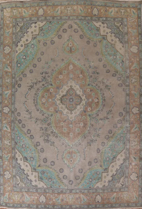 Distressed Wool Tabriz Persian Area Rug 10x13