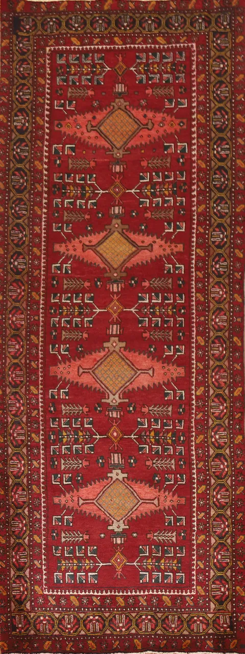 Geometric Heriz Persian Runner Rug 4x11