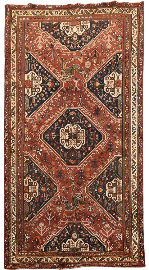 Vintage Red Geometric Shiraz Persian Area Rug 5x9