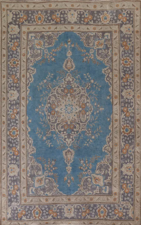 Blue Distressed Tabriz Persian Area Rug 7x10
