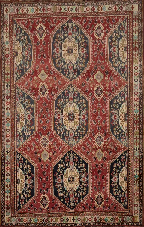 Exquisite Handmade Persian Rug with Rich Red and Blue Hues 7x10