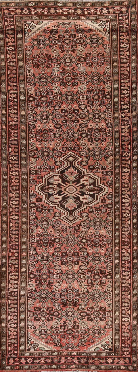 Pink Geometric Hamedan Persian Runner Rug 4x10