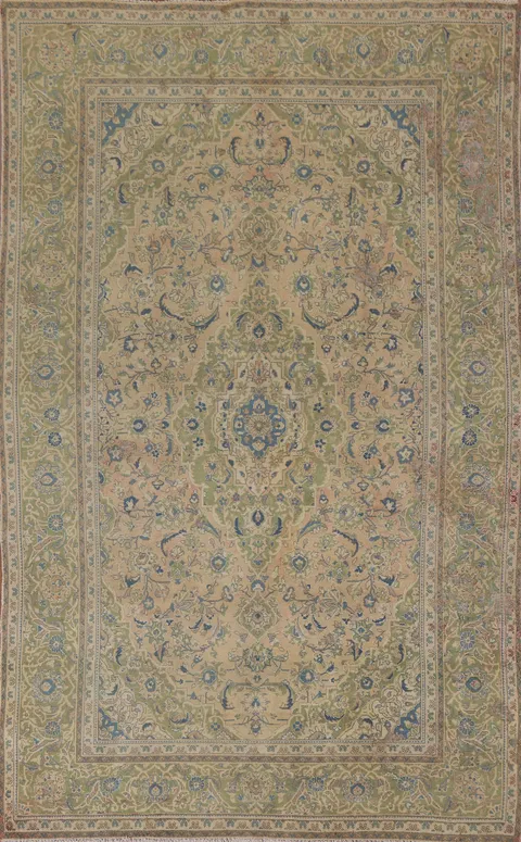 Distressed Wool Kashan Persian Area Rug 7x10