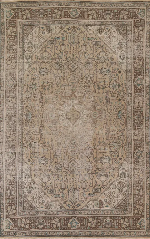 Geometric Wool Tabriz Persian Area Rug 6x10