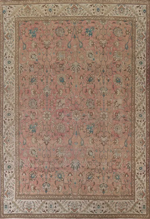 Distressed Wool Tabriz Persian Area Rug 9x12