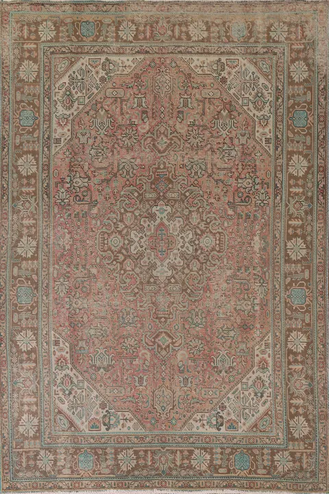 Geometric Wool Tabriz Persian Area Rug 7x9