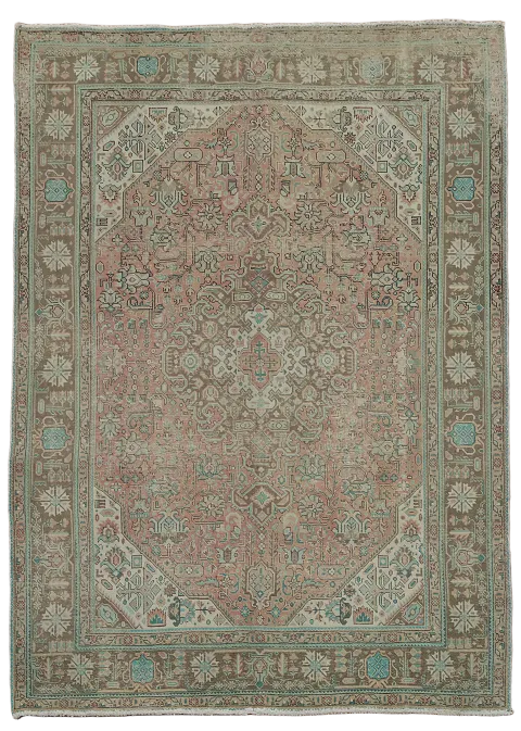 Geometric Wool Tabriz Persian Area Rug 7x9