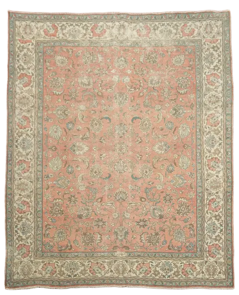 Vintage Traditional Muted Pink Tabriz Persian Rug 10x12 ft