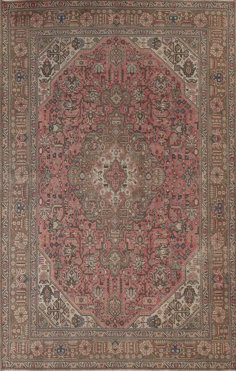 Pink Geometric Tabriz Persian Area Rug 6x9