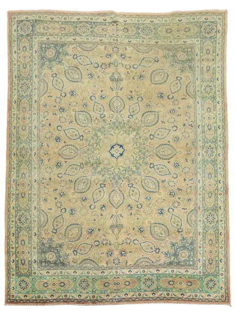 Vintage Traditional Coral and Blue Tabriz Persian Area Rug 10x13