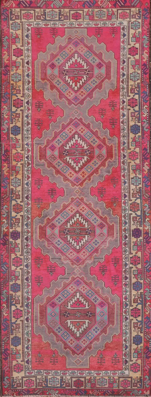 Vintage Fuchsia Ardebil Persian Runner Rug 4x11