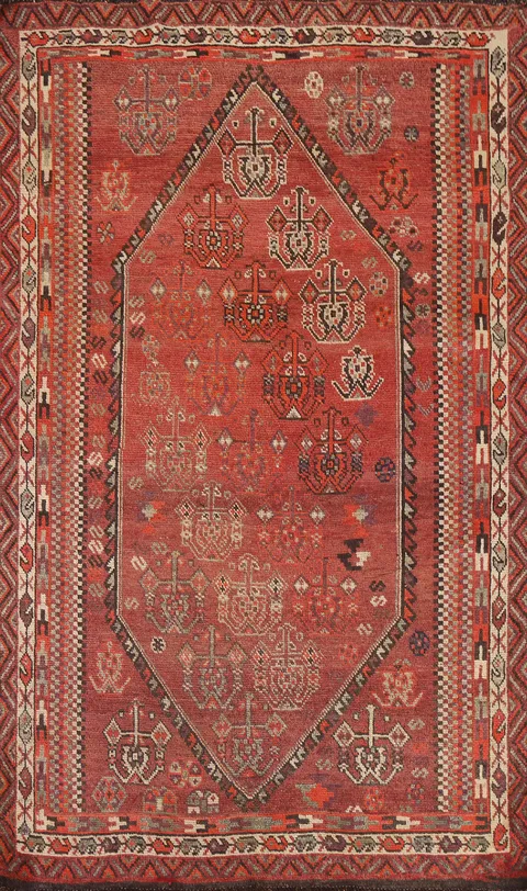 Tribal Red Qashqai Persian Area Rug 5x8