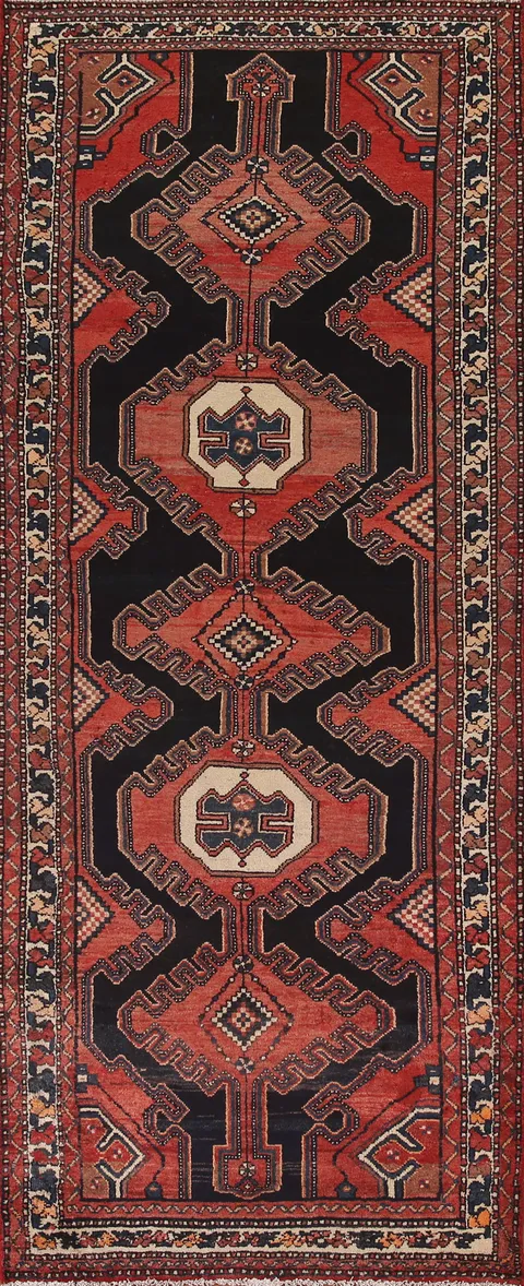 Geometric Hamedan Persian Runner Rug 4x9