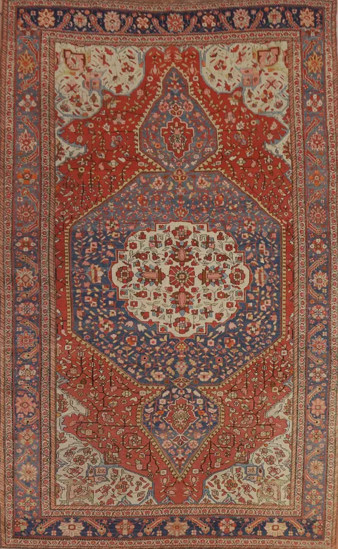 Pre-1900 Antique Vegetable Dye Sarouk Farahan Persian Rug 7x10