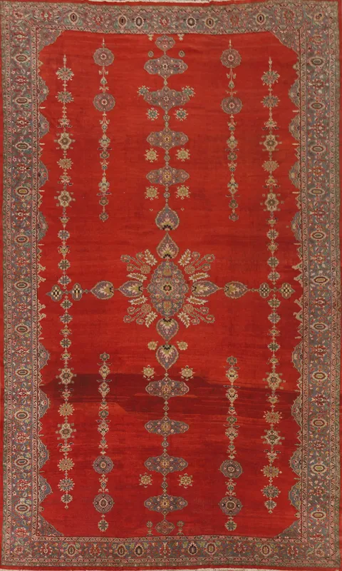Antique Luxurious Red Rug with Elegant Symmetrical Embellishments 10x14