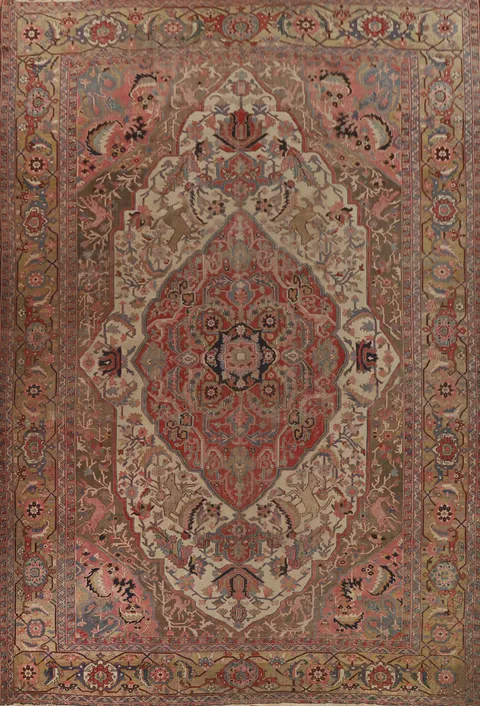 Antique Vegetable Dye Heriz Serapi Palace Persian Rug 15x20