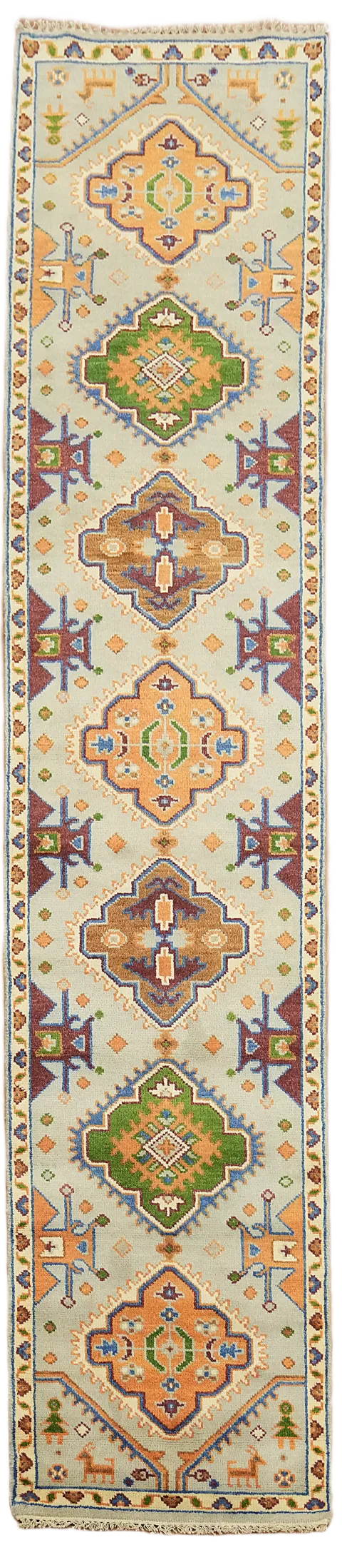 Colorful geometric motifs in an exquisite hallway runner rug 3'x12'