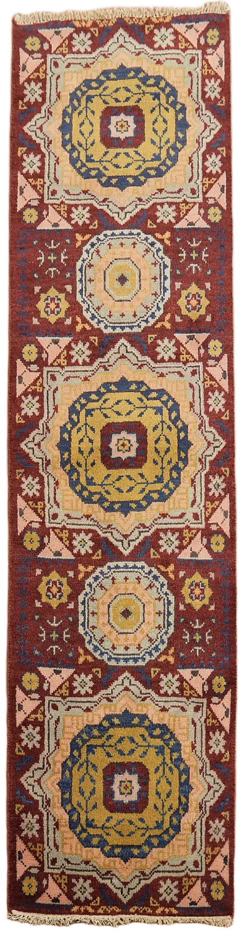 Traditional Multi-Medallion Red Runner for Elegant Interiors 2x8 ft