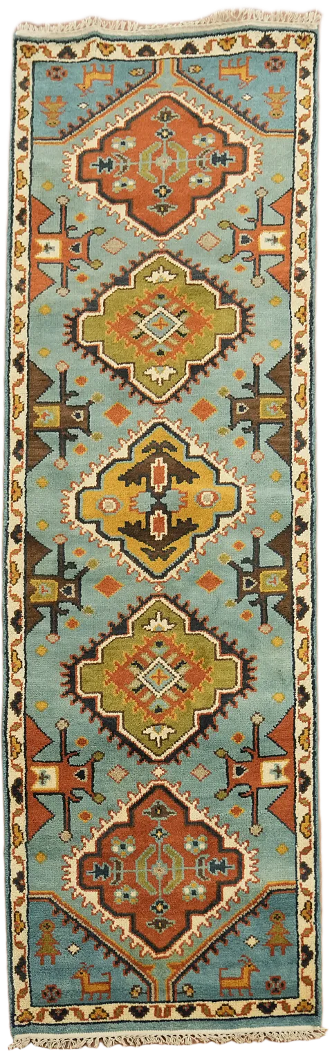 Tribal light Blue Kazak Indian Runner Rug 3x8 ft