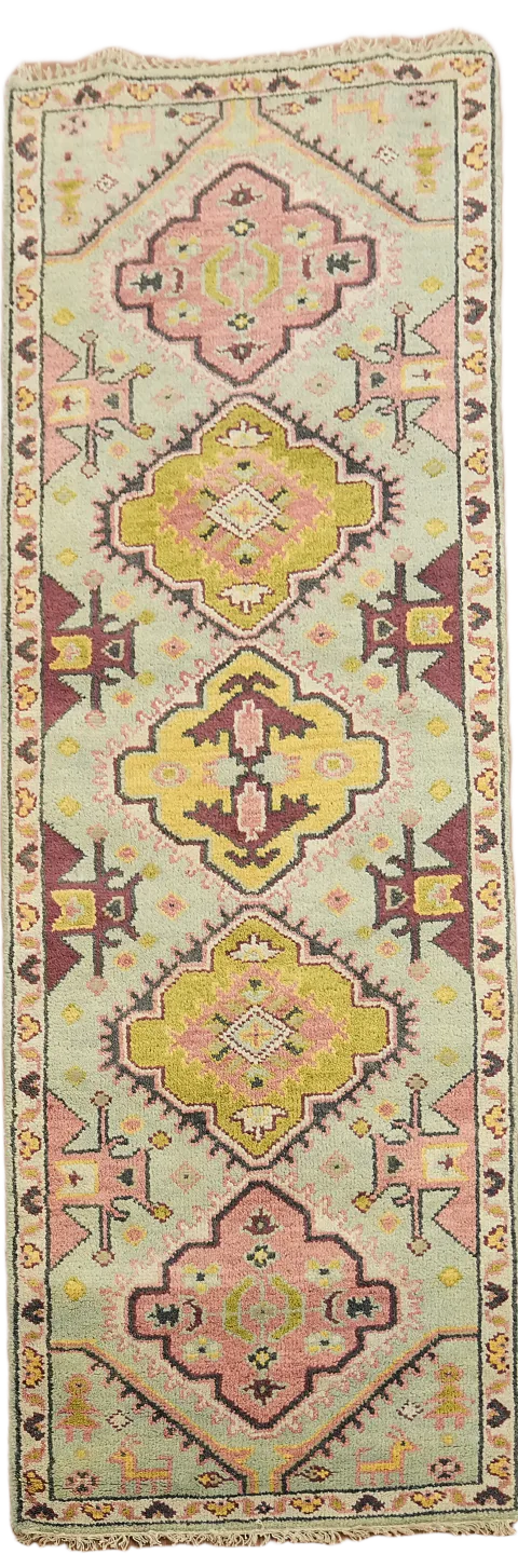 Green Heriz Serapi Indian Runner Rug 3x8