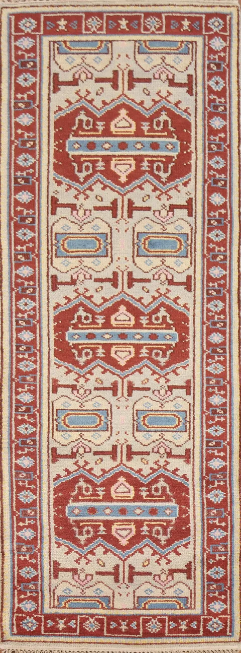 Green/ Red Heriz Serapi Oriental Runner Rug 3x7