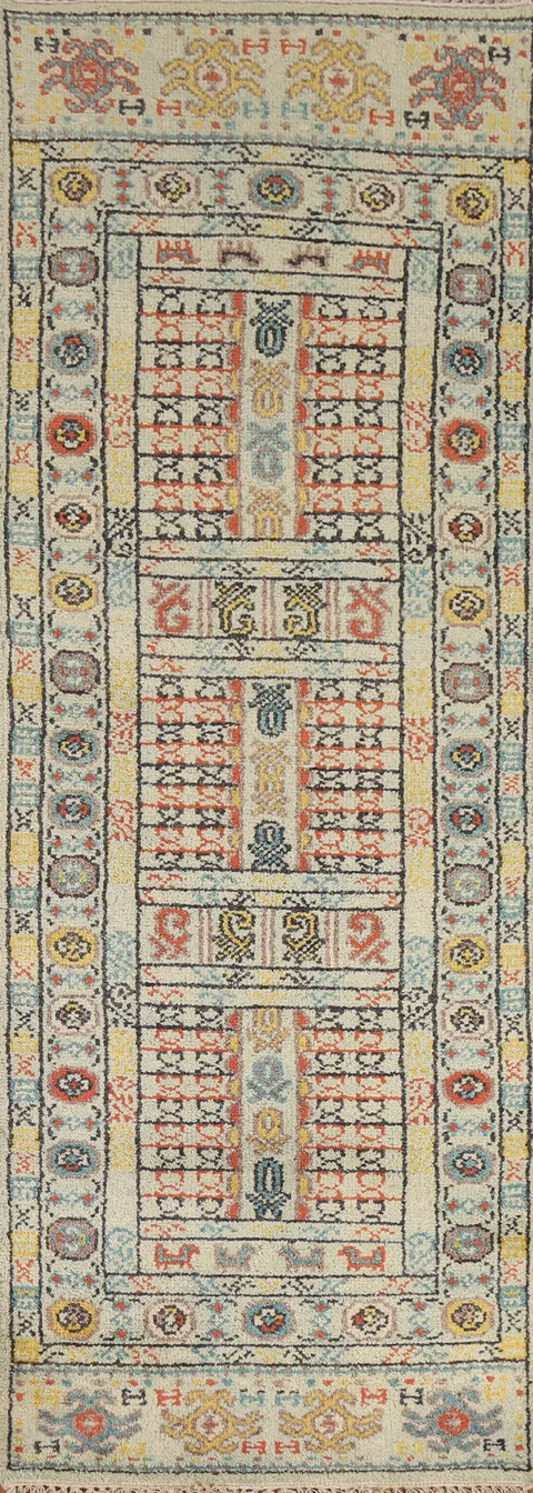Geometric Heriz Serapi Indian Runner Rug 3x8