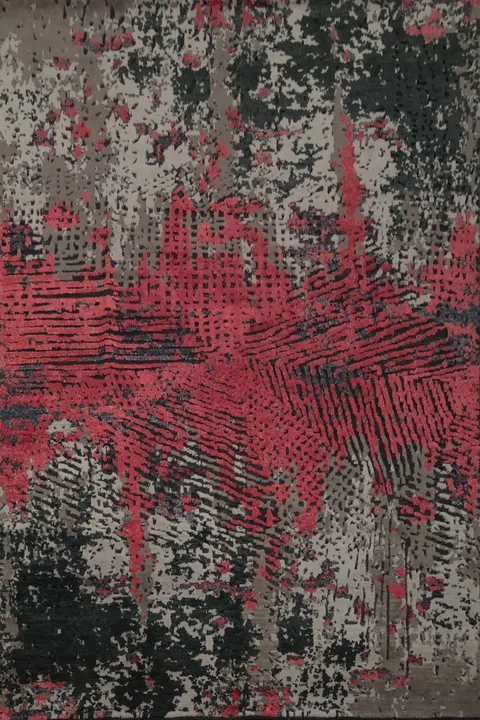 Dynamic Abstract Red and Gray ug for Modern Interiors 8x10
