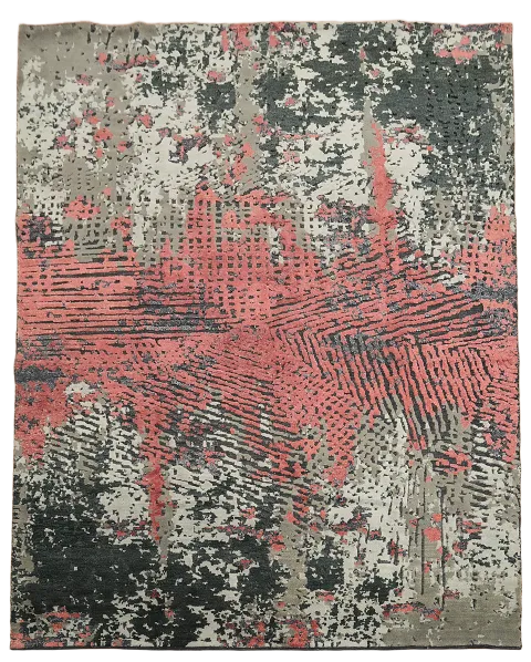 Dynamic Abstract Red and Gray ug for Modern Interiors 8x10