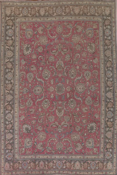 Pink Floral Tabriz Persian Area Rug 10x13
