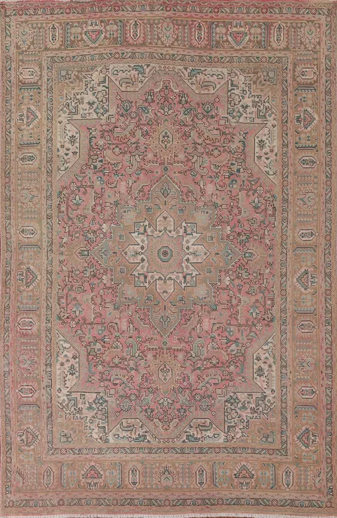 Pink Geometric Tabriz Persian Area Rug 7x10